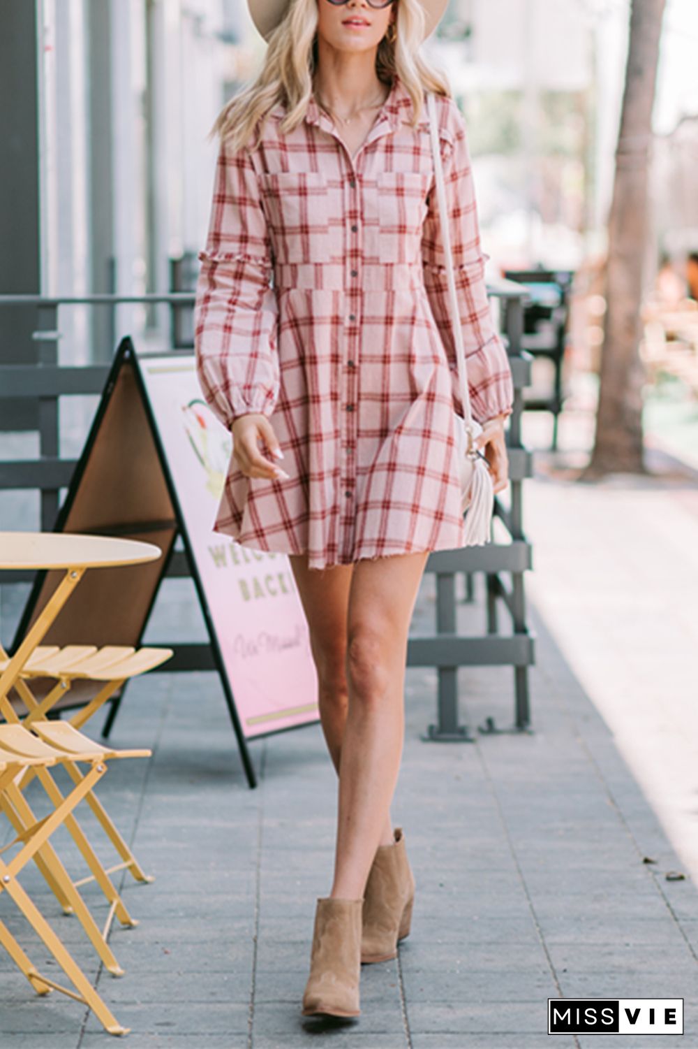 Fashion Casual Plaid Shirt Collar Dresses