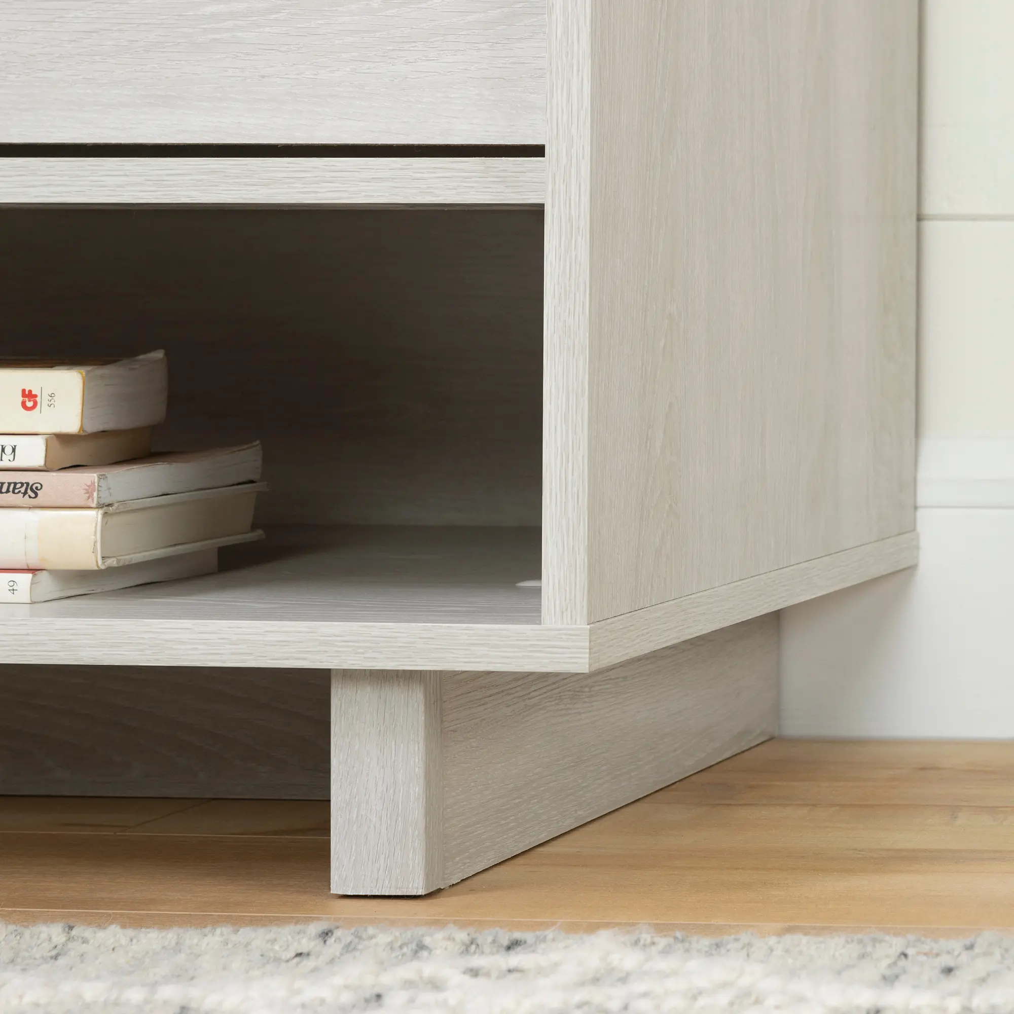 Modern Light Gray Nightstand with Sliding Shelf - South Shore