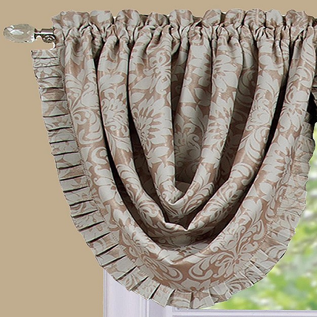 Kate Aurora Custom Rod Pocket Austrian Damask Window Valance With Pleated Trim