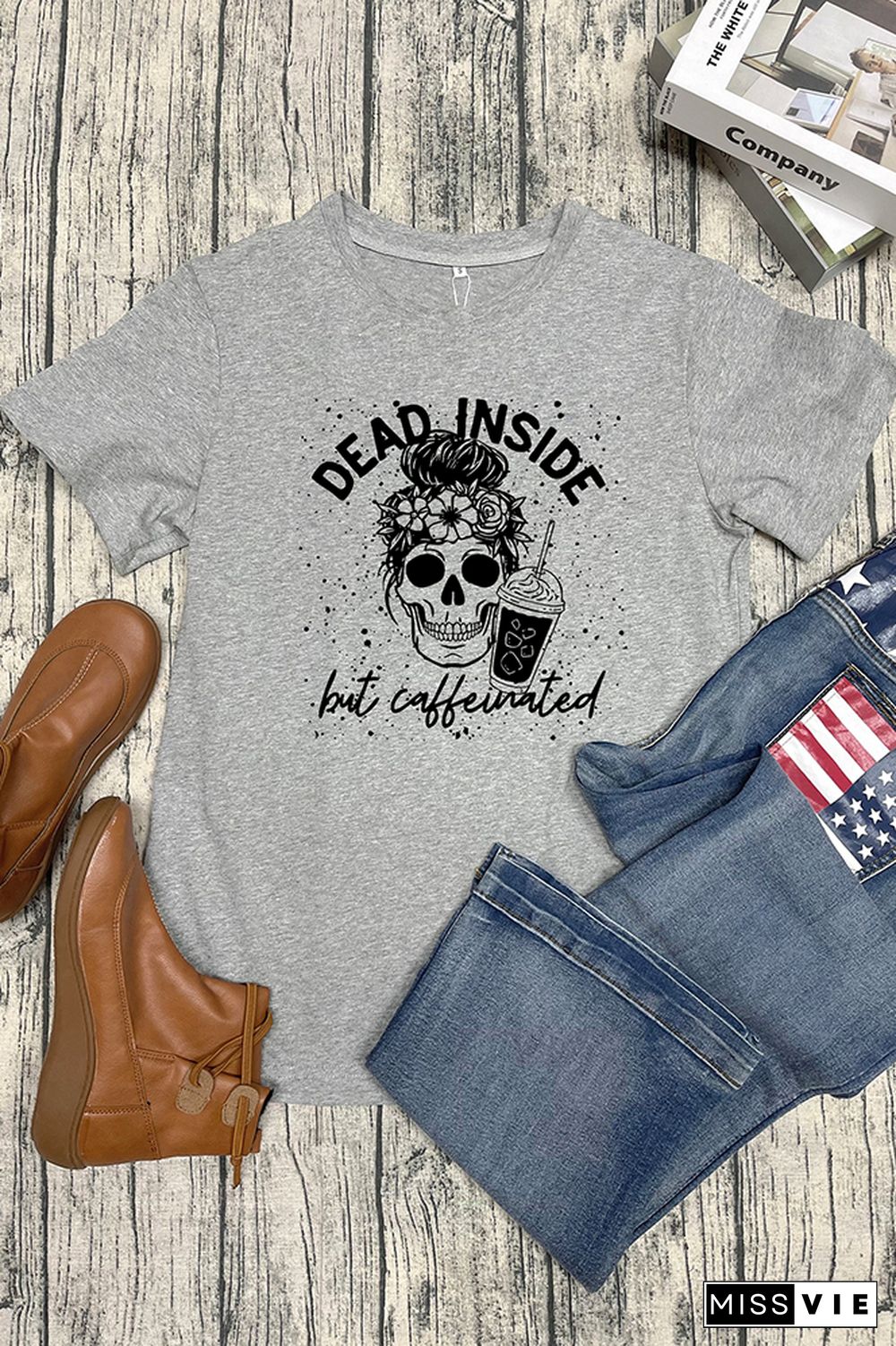 Dead Inside But Caffeinated Short Sleeve Graphic Tee Wholesale