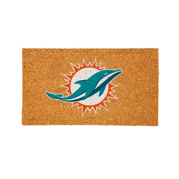 Evergreennflmiami Dolphins Logo Natural Coir 28 X 16 Inches Indoor Outdoor Doormat