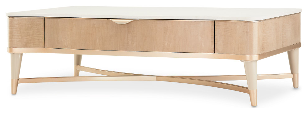 Malibu Crest Rectangular Wood  ampMarble Cocktail Table   Blush   Midcentury   Coffee Tables   by Michael Amini  Houzz