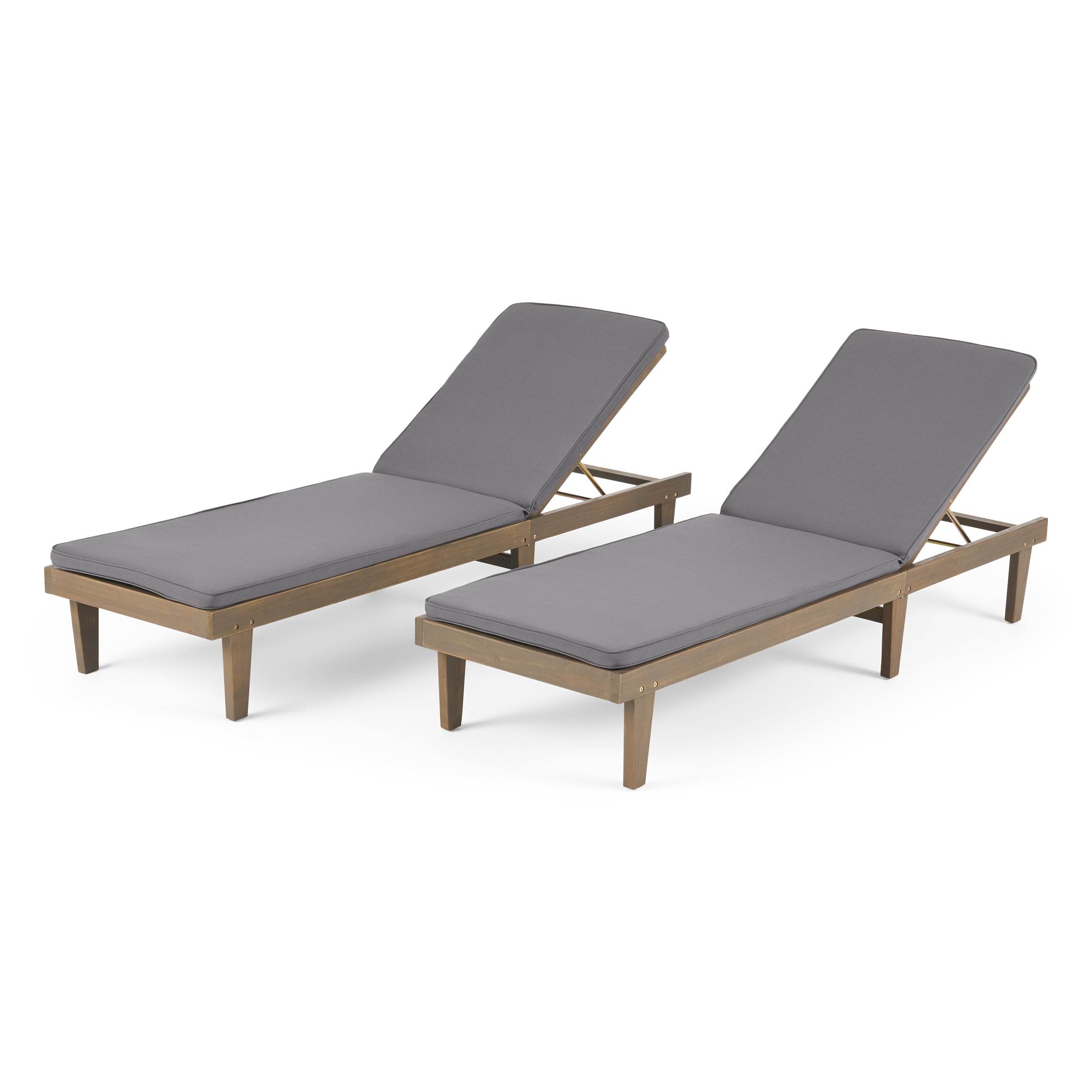 Nadine Outdoor Modern Acacia Wood Chaise Lounge with Cushion (Set of 2)