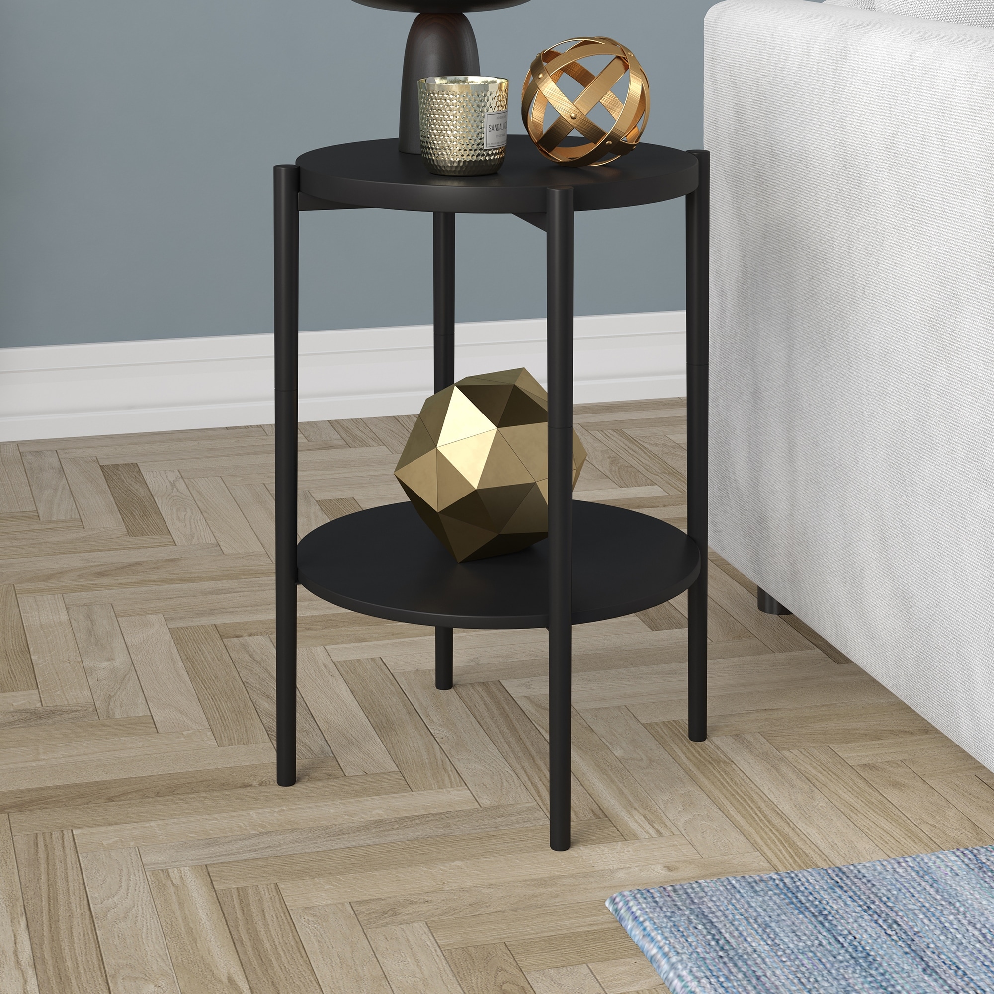 Wayne 18'' Wide Round Side Table with Metal Shelf