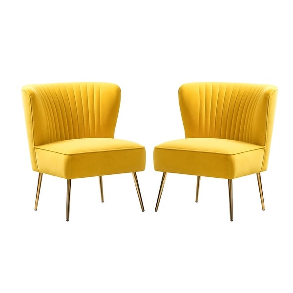 Monica Upholstered Modern Tufted Side Chair with Gold Legs Set of 2 by HULALA HOME