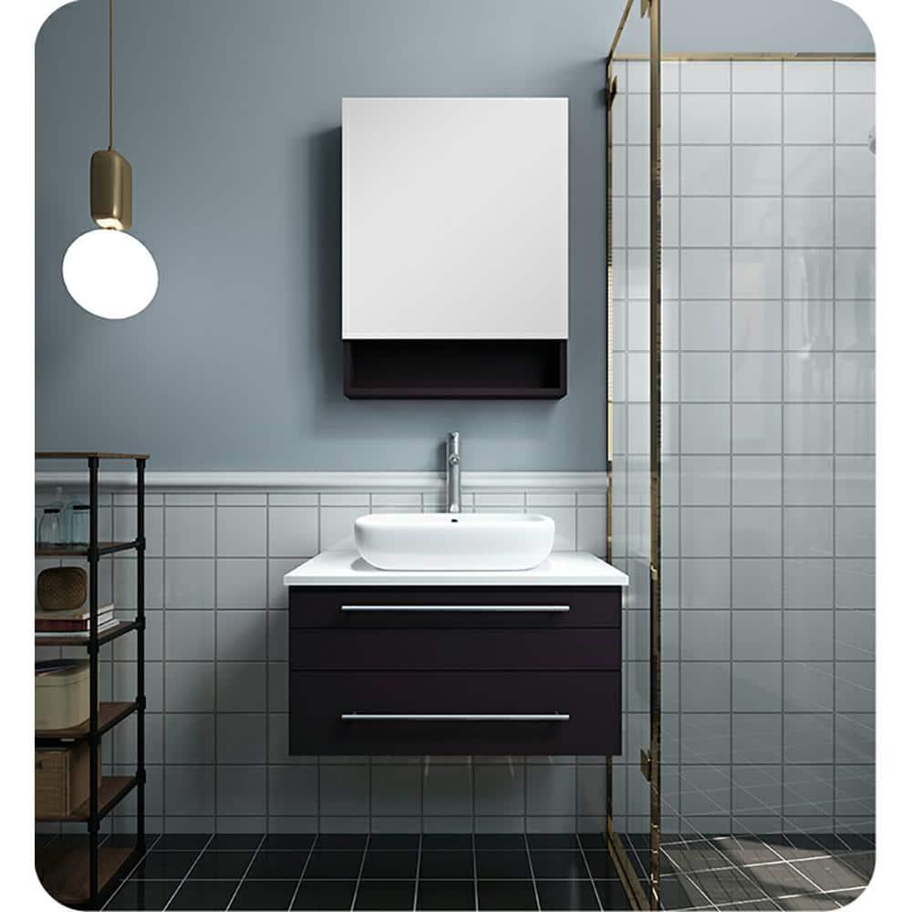 Fresca Lucera 30 in W Wall Hung Vessel Sink Bath Vanity Cabinet Only in Espresso