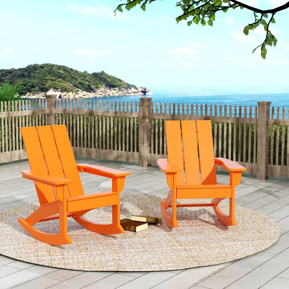 POLYTRENDS Shoreside Modern Eco Friendly  Weather Poly Adirondack Rocking Chairs (Set of 2)