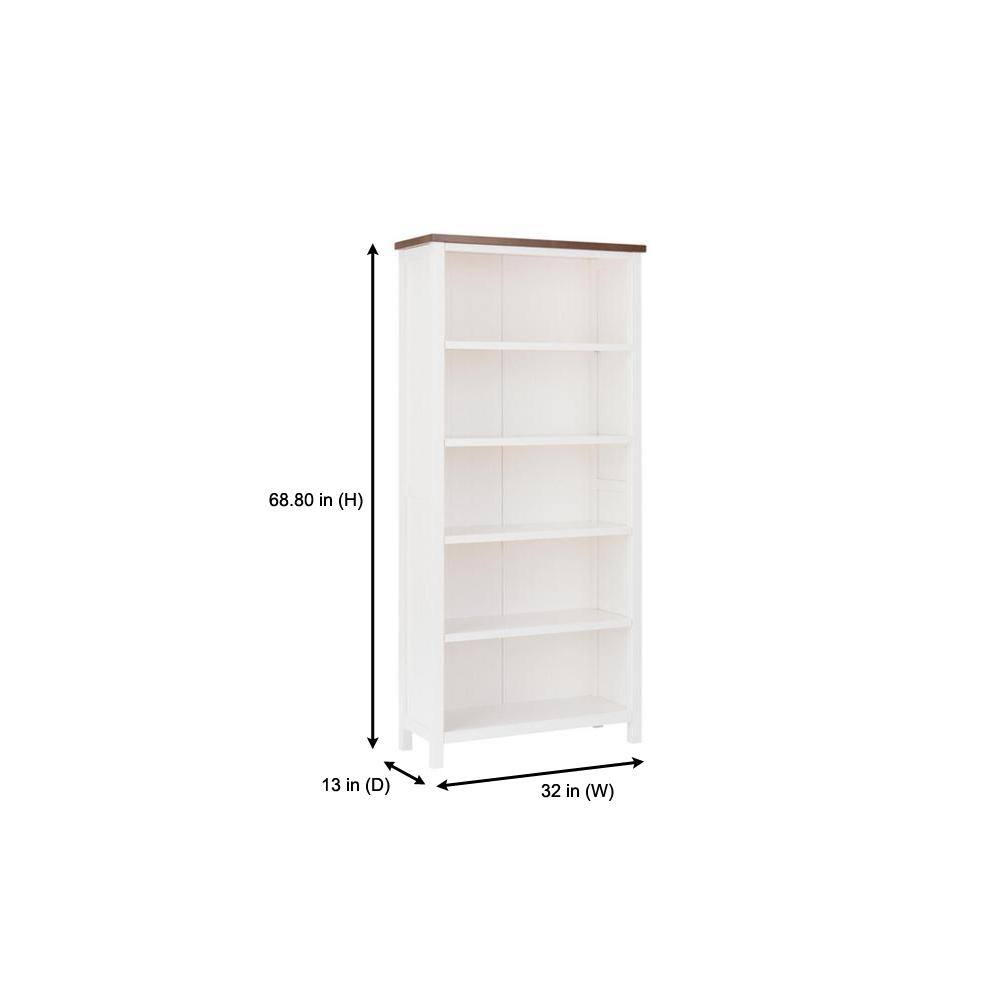 Home Decorators Collection 69 in. Appleton WhiteHaze Wood 5-shelf Standard Bookcase with Adjustable Shelves SK19346D-W