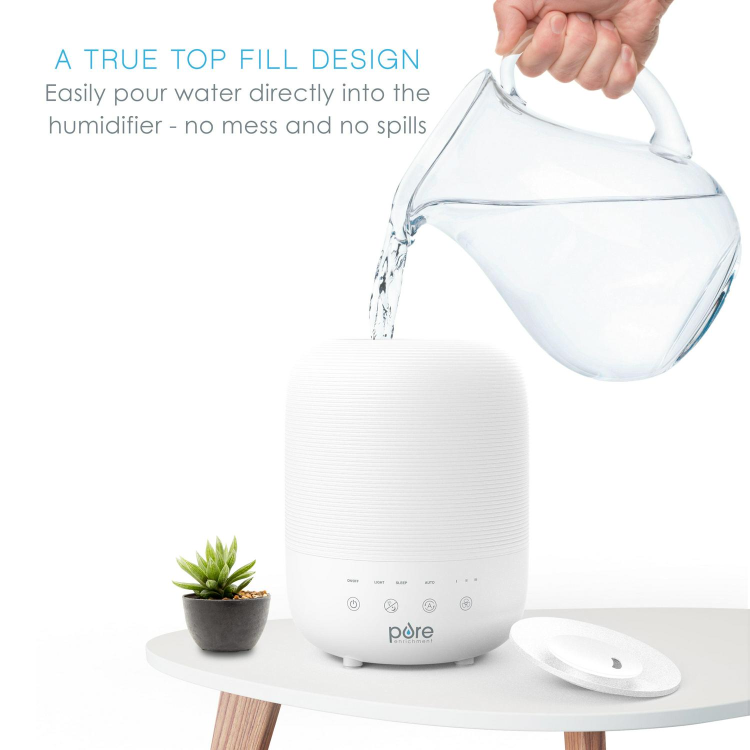 Pure EnrichmentA HUMEa c Sense Top Fill Humidifier -Auto Mode Humidity Sensor， 3 Mist Settings， Patented Magnetic Suspension， Optional Night Light， Optional Aromatherapy， Sleep Mode and Auto Shut-Off