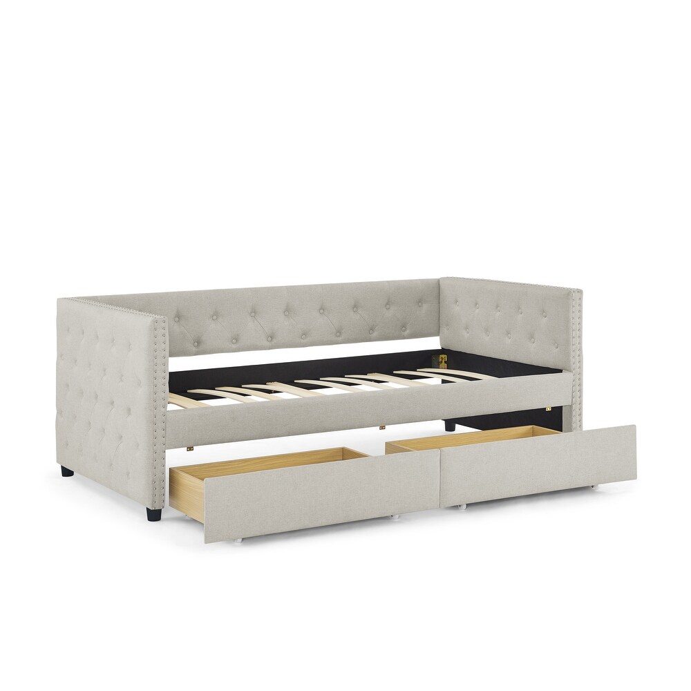 Upholstered Twin Size Daybed with Two Drawers