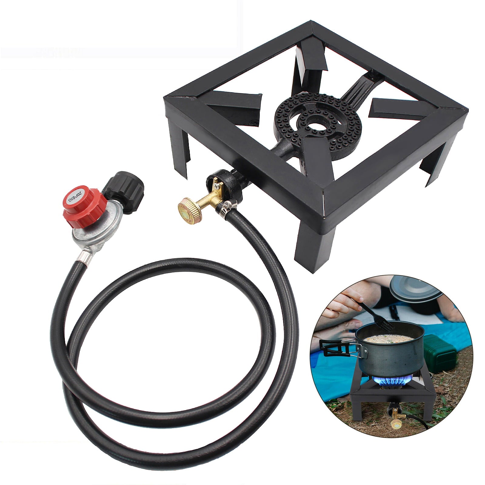 Mini Size Propane Cooker Single Burner Stove Gas BBQ Grill with High Pressure Propane Regulator Hose 24.5*24.5*10.5CM