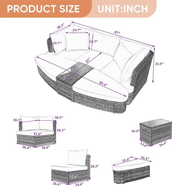 6Piece Wicker Outdoor Sectional Conversation Set with Cushions