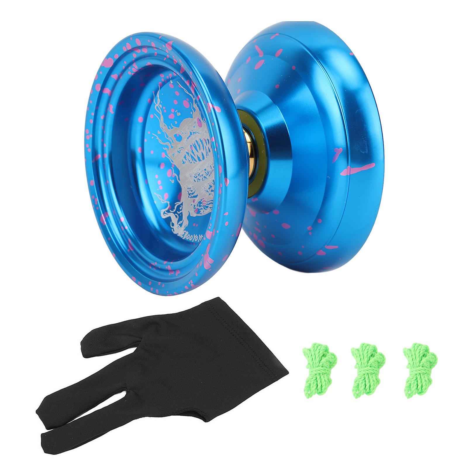 Kids Yoyo Toy Unresponsive Bearing Stable Rotation Cool Looking Alloy Yoyo Ball with Glove Strings Blue Pink