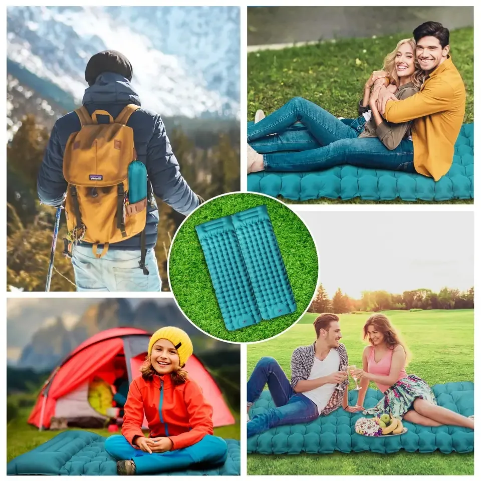 Hot Sale Foot Pressure Inflatable Camping Pads Inflating Sleeping Pad for Camping  Waterproof Camping Air Mattress with Pillow