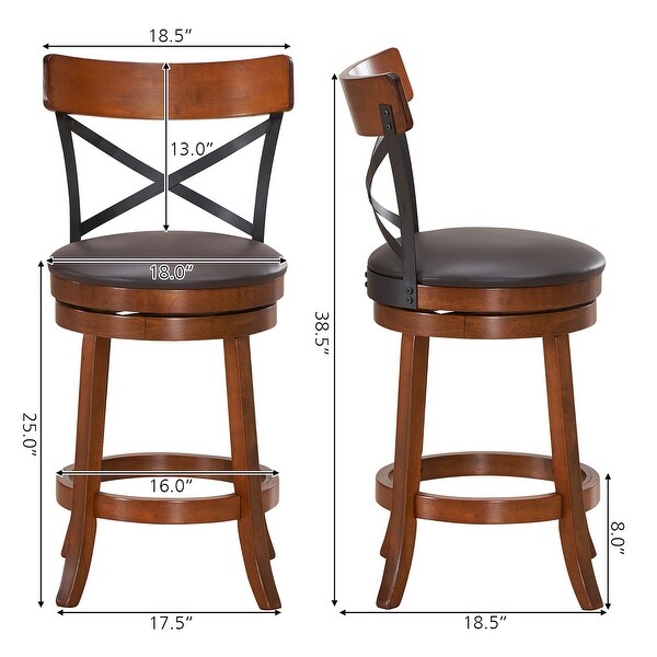 2/4 pcs Bar Stools Swivel 25'' Dining Bar Chairs with Rubber Wood Legs