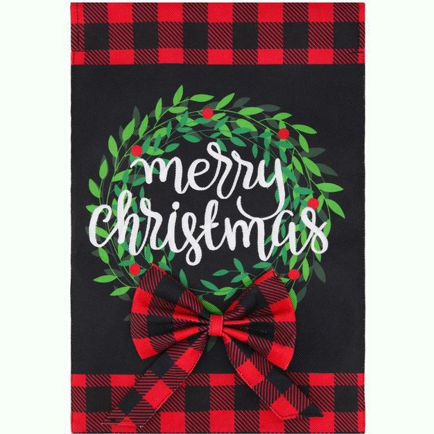 Briarwood Lane Christmas Wreath Burlap Garden Flag Checkered Plai