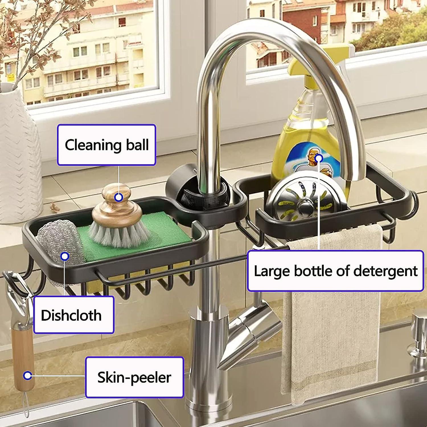 Faucet Sponge Holder Kitchen Sink Caddy， Over The Sink Shelf Drain Rack For Sink Organizer and Storage， Stainless Kitchen Sink Accessory For Soap， Peele