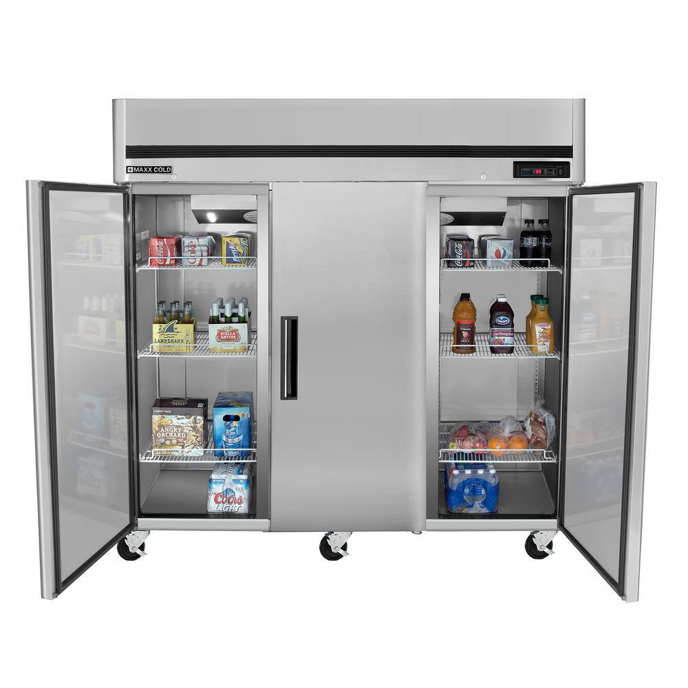 Maxx Cold Triple Door Reach in Refrigerator Top Mount 72 cu. ft. in Stainless Steel MCRT-72FDHC