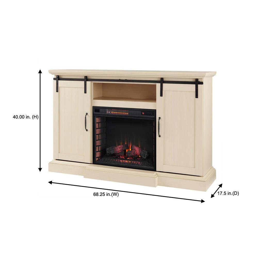 Home Decorators Collection Chastain 68 in. Freestanding Media Console Electric Fireplace TV Stand with Sliding Barn Door in Ivory 118076