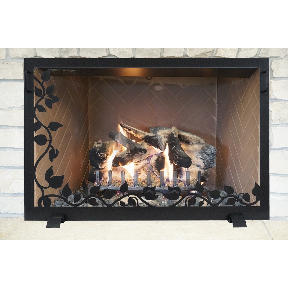 Design Specialties Ivy Glass Black Steel Fireplace Screen 38 X 26