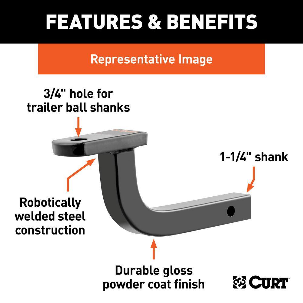 CURT Class 2 3500 lbs. 5 in. Rise Trailer Hitch Ball Mount Draw Bar (1-14 in. Shank 11-58 in. Long) 45015