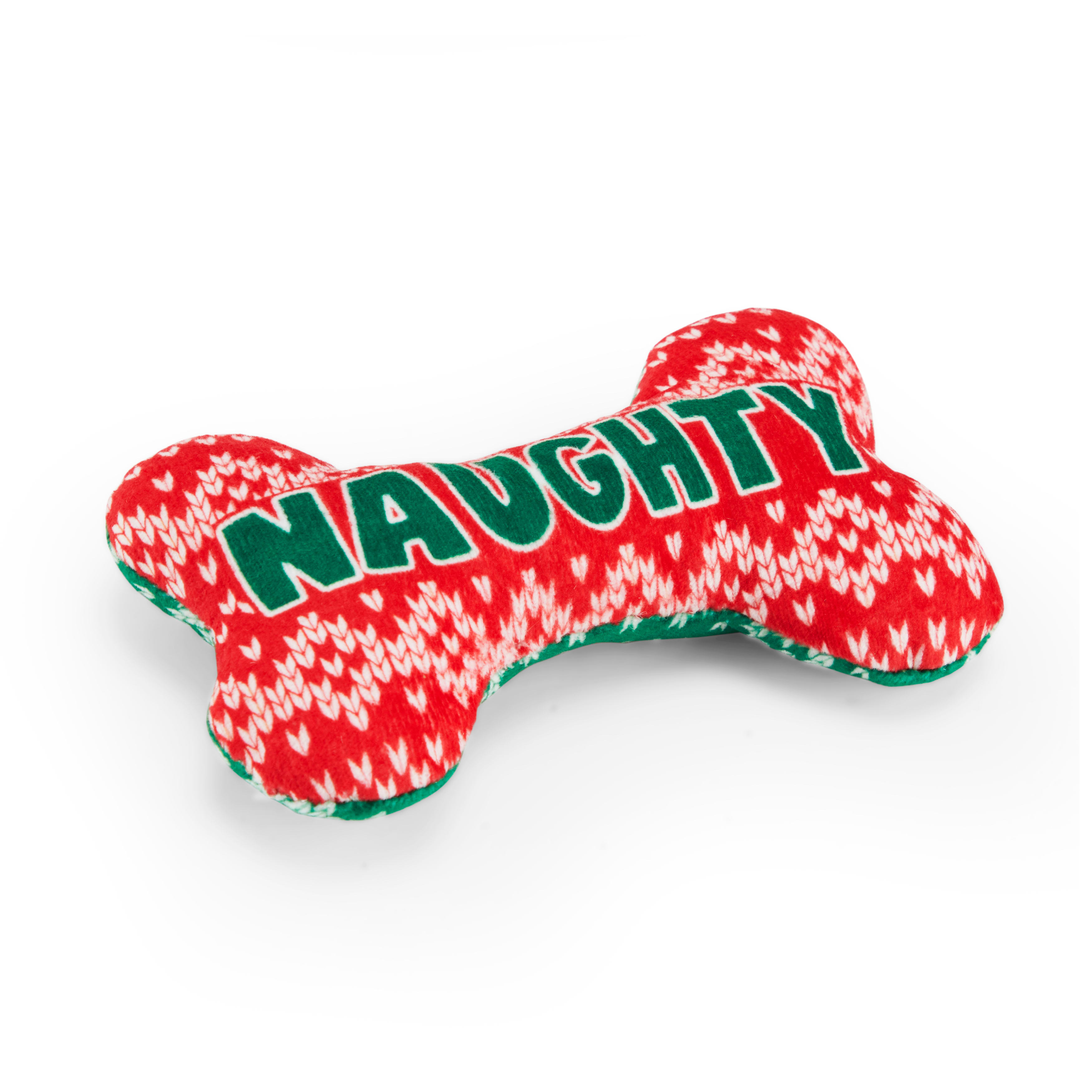 More and Merrier Plush Naughty/Nice Bone Dog Toy， Small