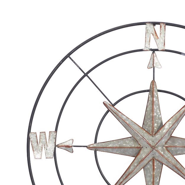 Metal Compass Indoor Outdoor Wall Decor With Distressed Copper Like Finish Gray Olivia amp May