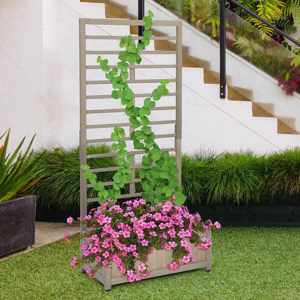 Costway 68 in. Grey Wood Planter Box with Trellis Raised Garden Bed for Climbing Plant (2-Piece) 2*GT3638