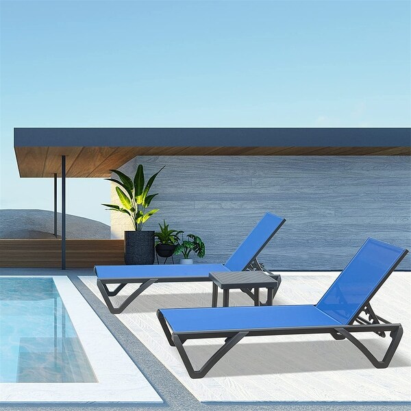 3 Pieces Patio Chaise Lounge Set with Side Table， Outdoor Sunbathing Chairs with 5 Adjustable Position for Deck， Poolside