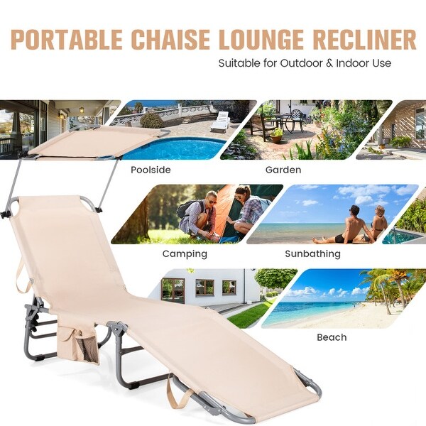 Outdoor Recliner Chair with 5 Adjustable Positions and Canopy Shade