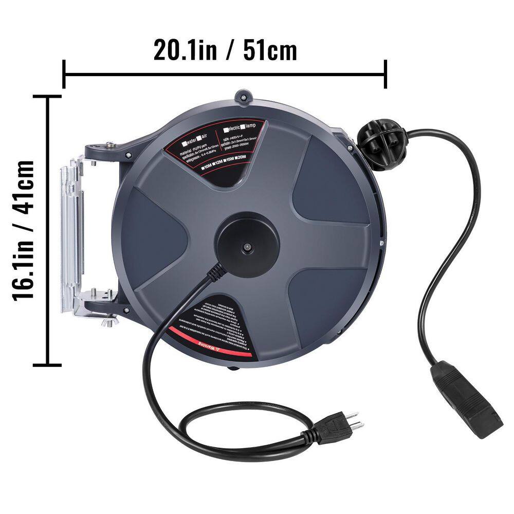 VEVOR 50 ft. Plus 3.2 ft. 163 Electric Cord Reel Retractable WallCeiling Mount Triple Tap Connector with Stopper DYXYCXP15M0000001V1