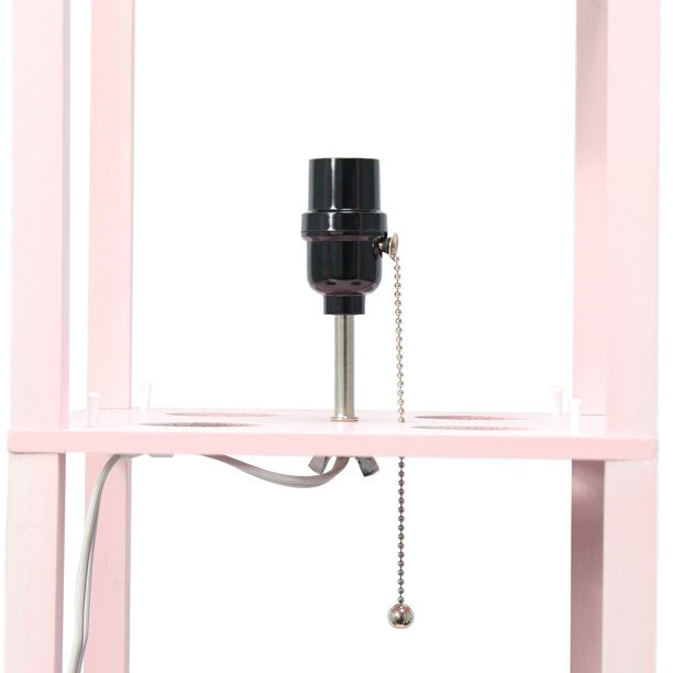 Floor Lamp  Storage Shelf with Linen Shade, Light Pink