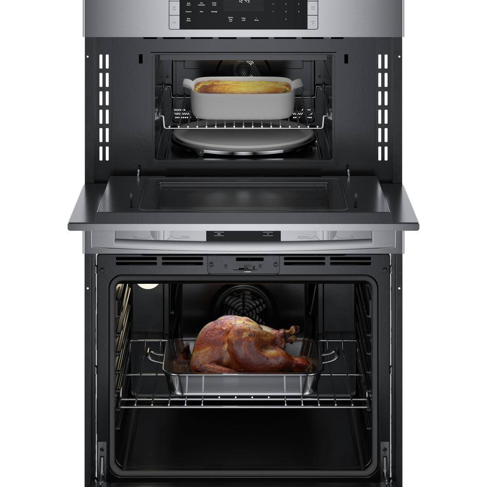 Bosch 500 Series 30 in. Double Electric Convection Wall Oven Self-Clean with Speed Cook Built-In Microwave in Stainless Steel HBL5754UC