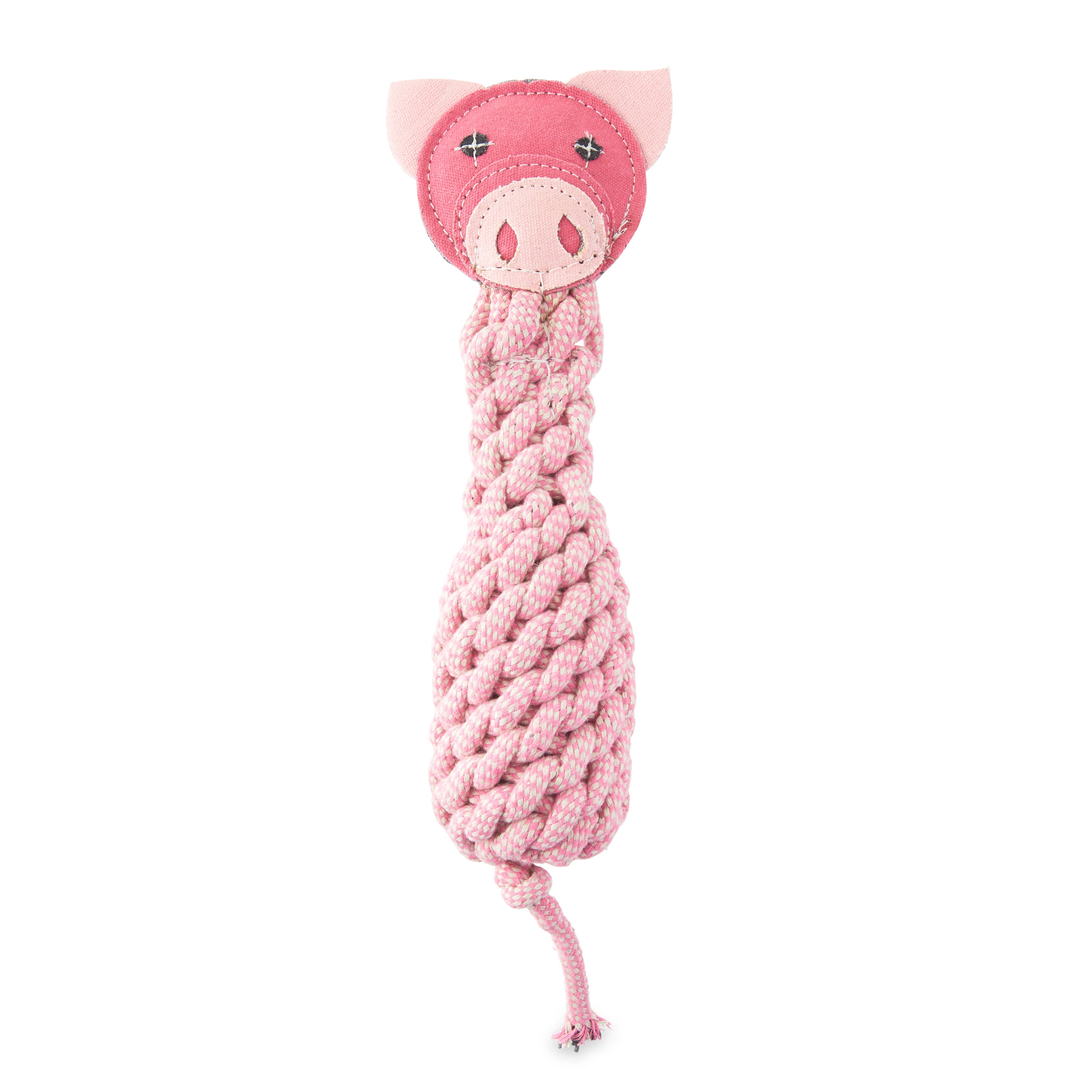 Vibrant Life Tough Buddy Rope Pig Dog Toy with Replaceable Bottle， 14 inches Tall， Chew Level 3