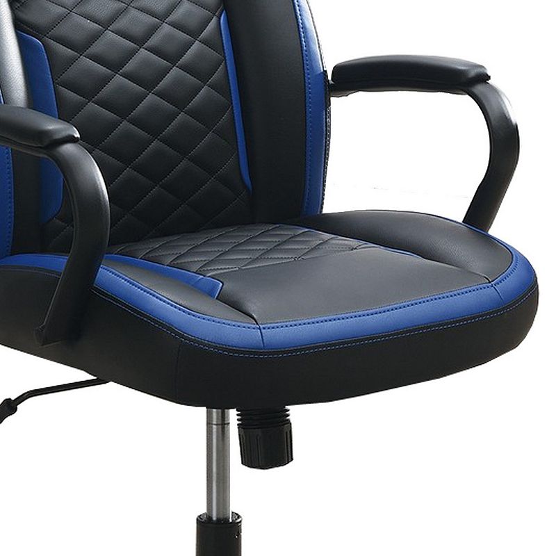 Ida 26 Inch Ergonomic Office Chair， Faux Leather Swivel Seat， Black， Blue