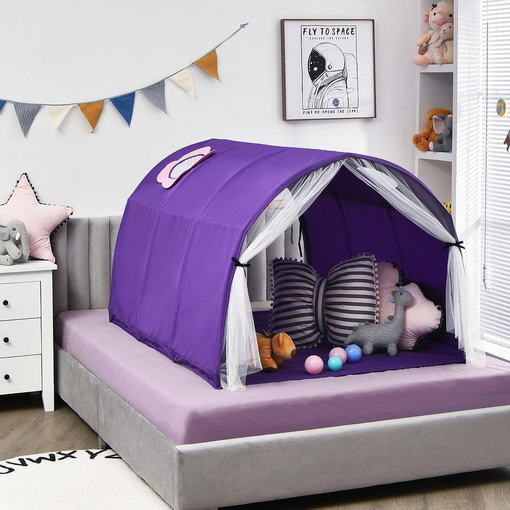 Costway Purple 2-Person Fabric Kids Bed Tent Play Tent with Carry Bag TY328040ZS