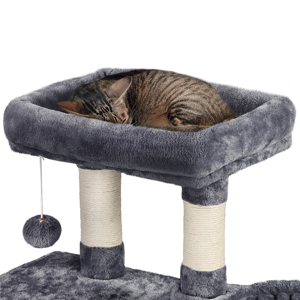 Topeakmart 38-in Cat Tree Scratching Post Tower with Plush Perch and Basket， Dark Gray