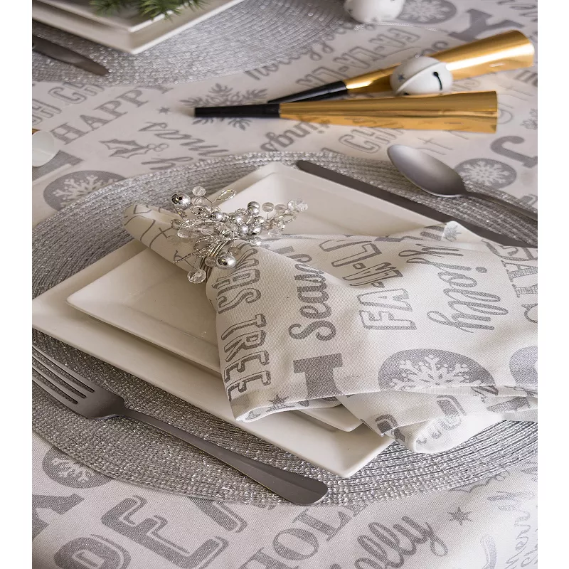 White and Metallic Silver Colored Christmas Collage Rectangular Tablecloth 60 x 84