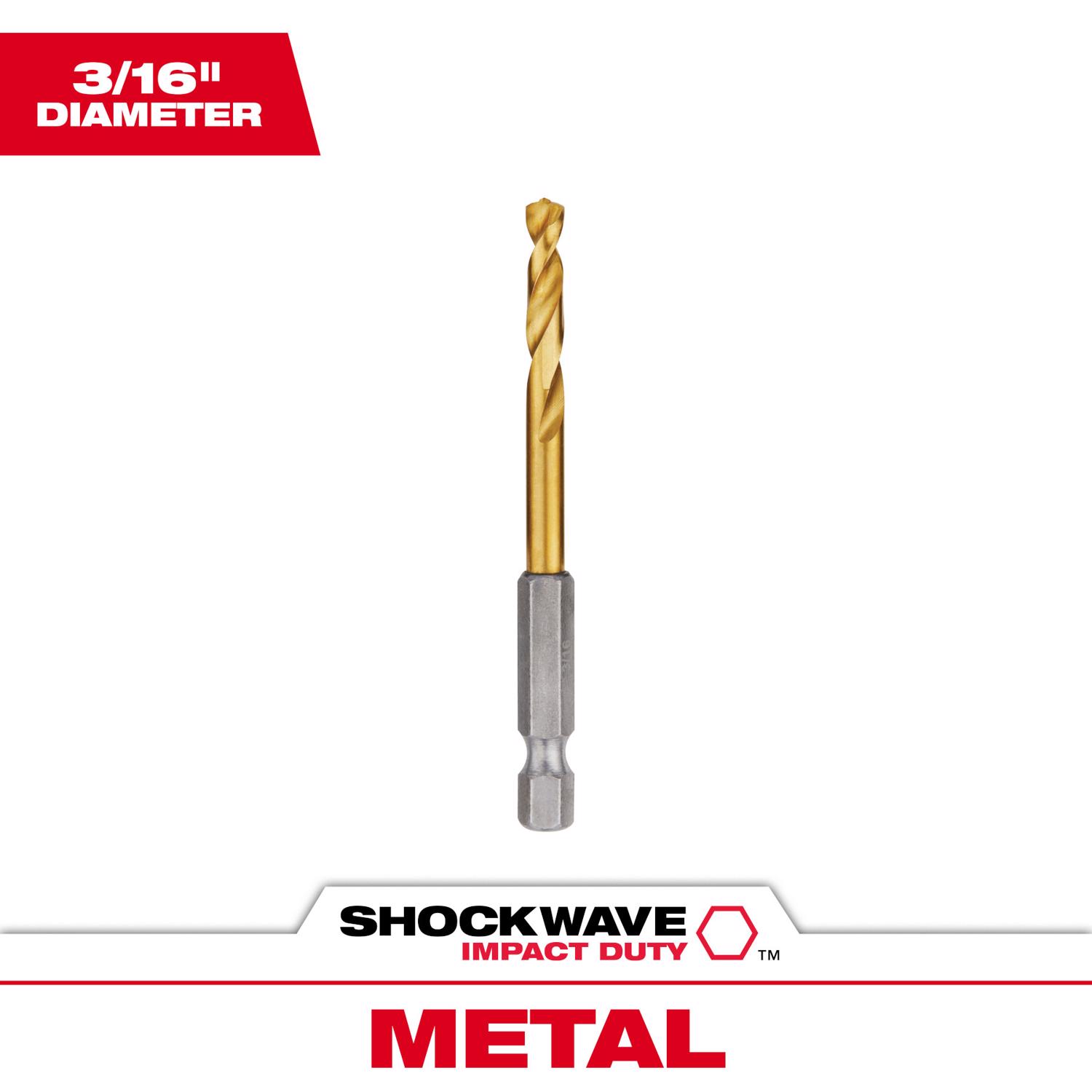 MW Shockwave 3/16 in. X 3.00 in. L Titanium Red Helix Drill Bit 1 pc