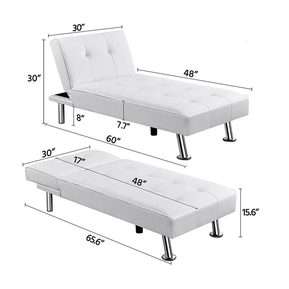 Modern Faux Leather Chaise Lounge Recliner Sleeper Sofa   66\