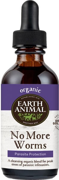 Earth Animal Natural Remedies No More Worms Liquid Homeopathic Digestive Supplement for Dogs and Cats， 2-oz bottle