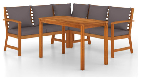 vidaXL Patio Dining Set 4 Piece Table and Chair with Cushions Solid Wood Acacia   Transitional   Outdoor Dining Sets   by vidaXL LLC  Houzz