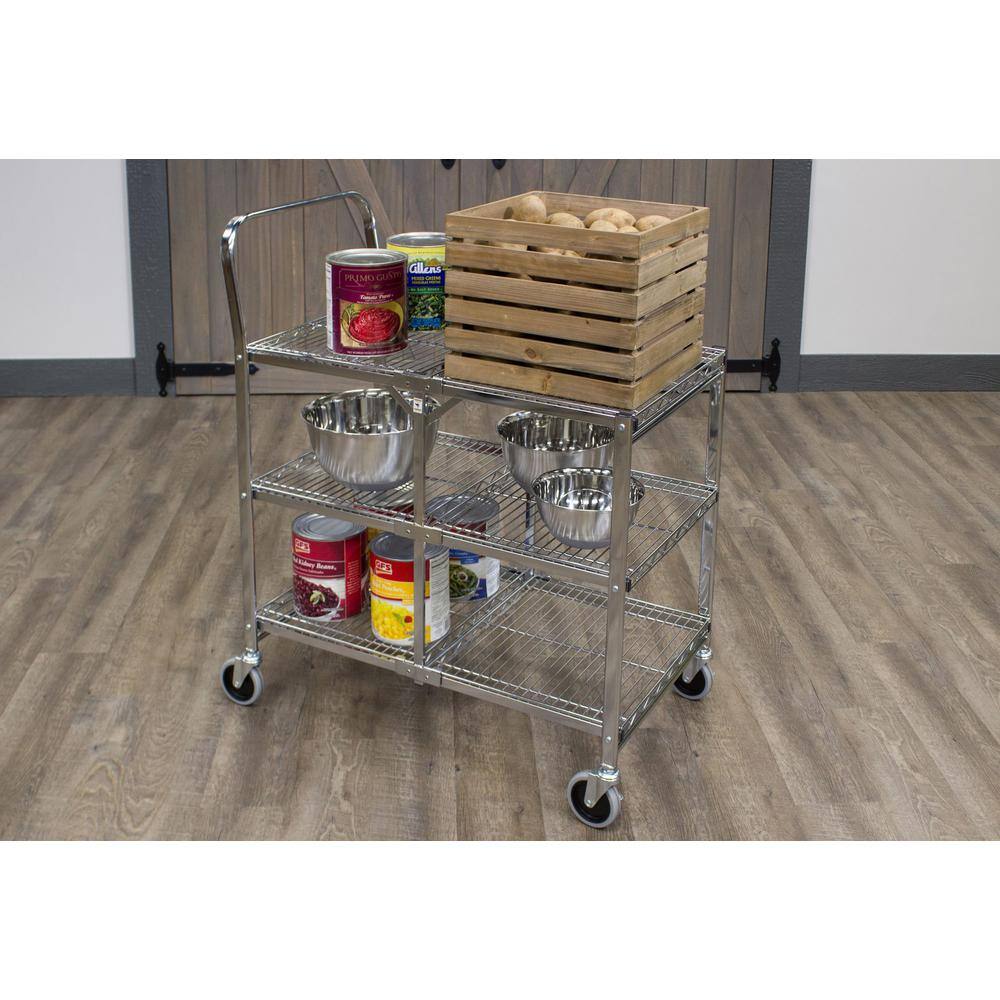 Luxor 33.75 in. x 19.5 in. 3-Shelf Collapsible Wire Utility Cart in Silver WSCC-3