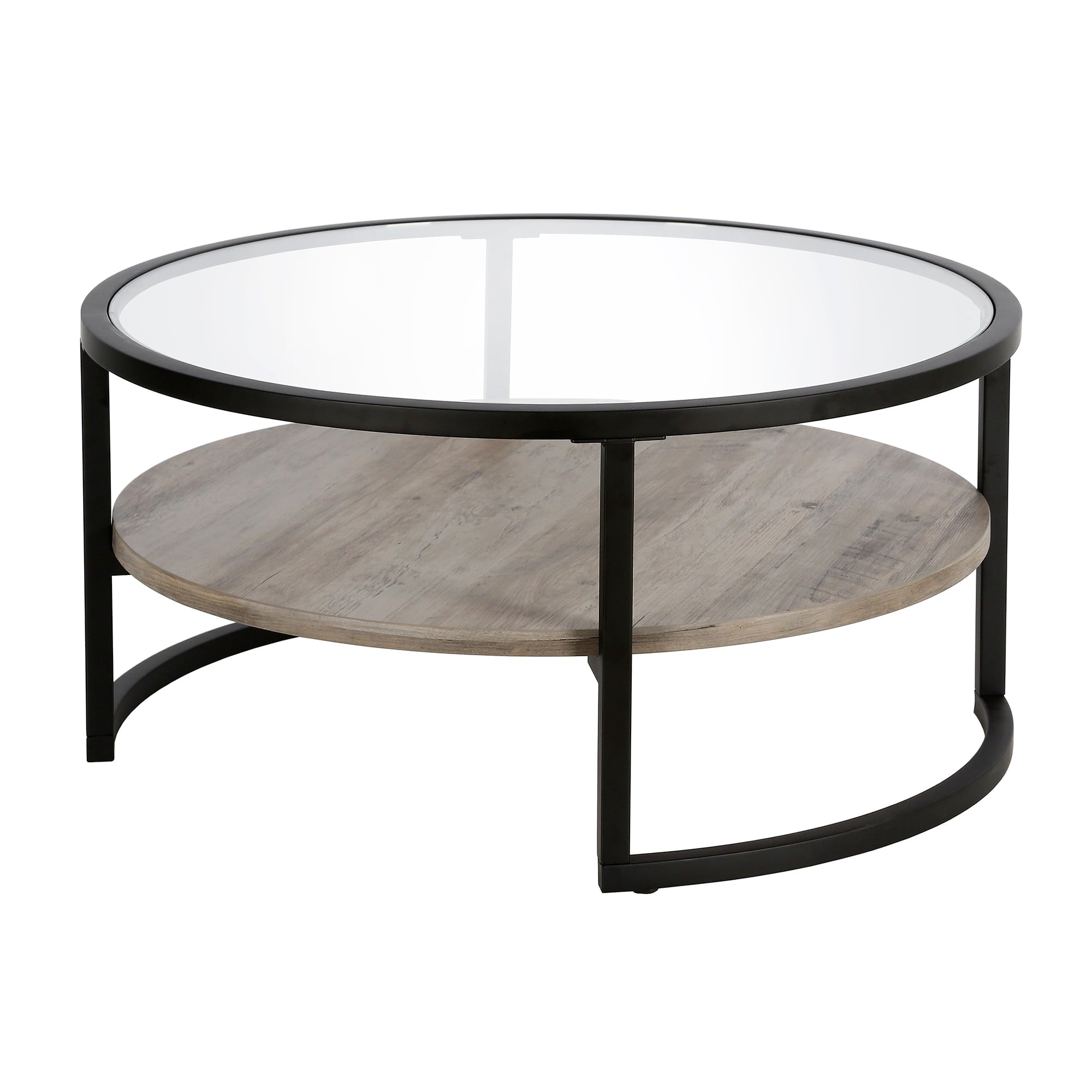 Evelyn&Zoe Modern Metal Round Coffee Table with Glass Top