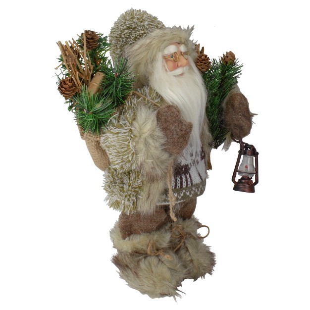 Mountain Santa Dressed In Plush Brown Coat And Fur Boots Christmas Figure