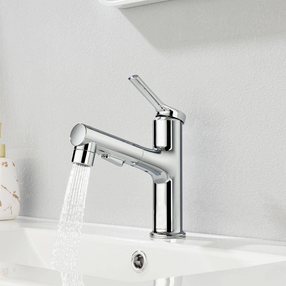 GIVING TREE Single Handle Single Hole Deck Mount Bathroom Faucet with Pull Out Sprayer in Chrome HDYN-ZG0050