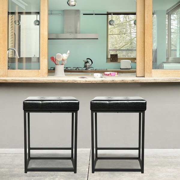 24 Inch Square Upholstered Metal Bar Stool- Set of 2