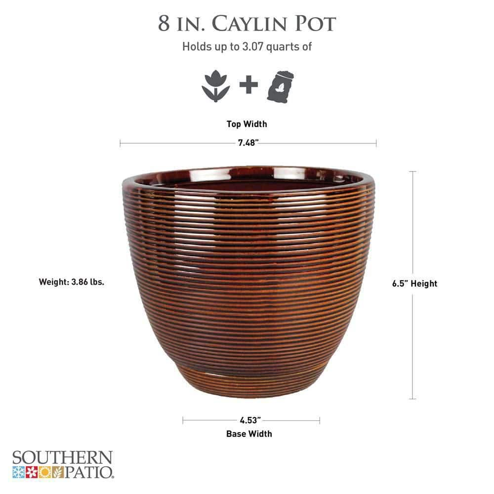 Southern Patio Caylin Small 8 in. 4 Qt. Dia Java Ceramic Indoor Pot with Saucer (2-Pack) CRM-030867P2