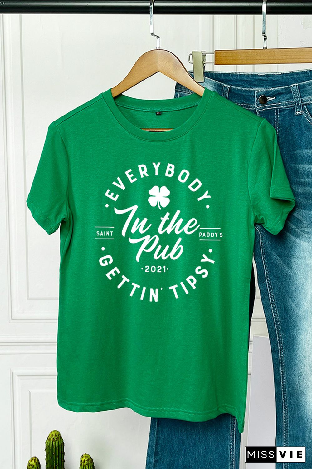 Clover Lucky Letter Print Short Sleeve Graphic Tee Wholesale