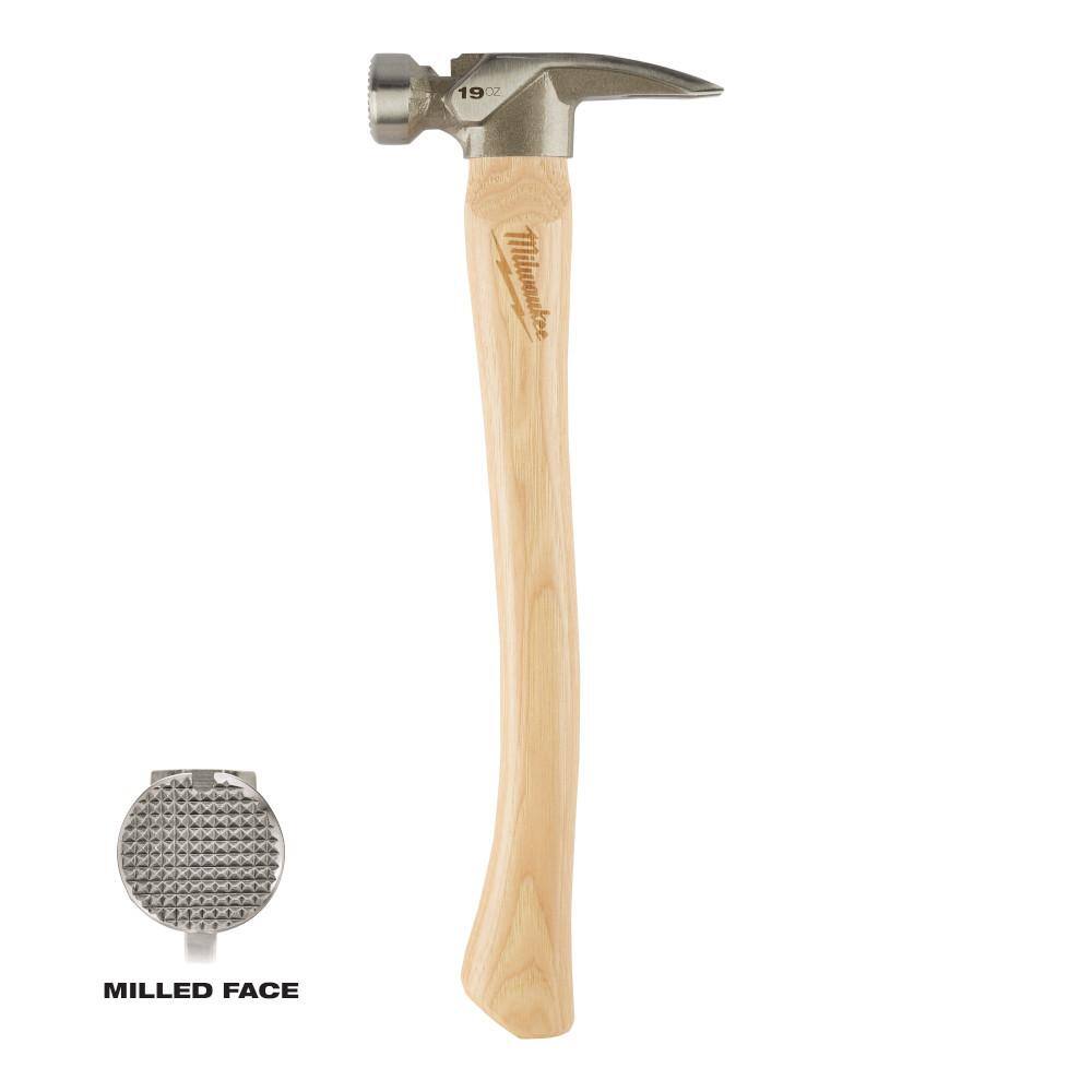 MW 19 oz. Wood Milled Face Hickory Framing Hammer with 12 in. Pry Bar and 9 in. Nail Puller with Dimpler (3-Piece) 48-22-9419-48-22-9034-48-22-9030